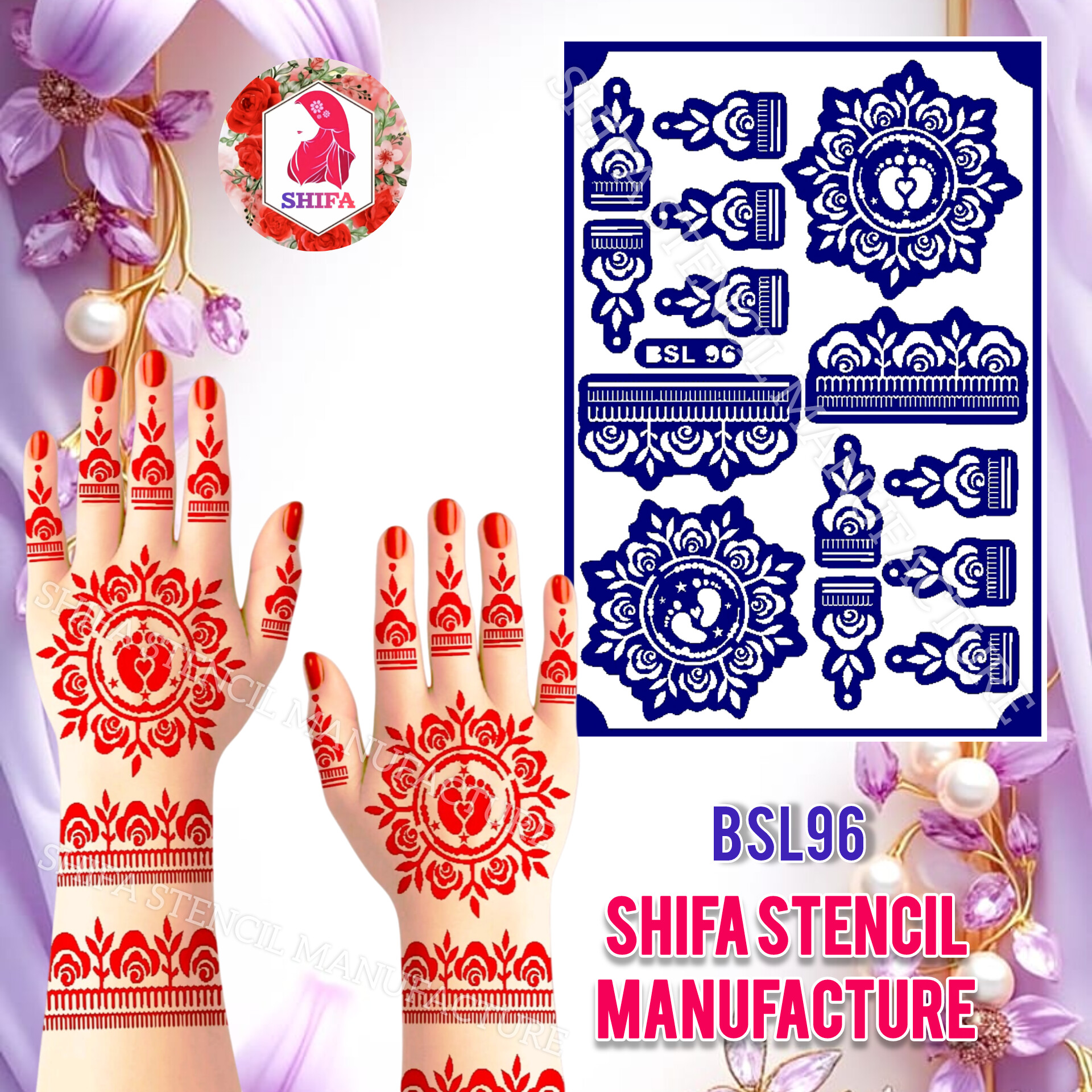 BSL 96 Tiny Footprint Themed Design Sticker Overview  Henna Stencil - Shifa Stencil